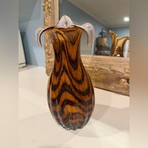 Vintage Brown and White Swirled Art Glass Bud Vase